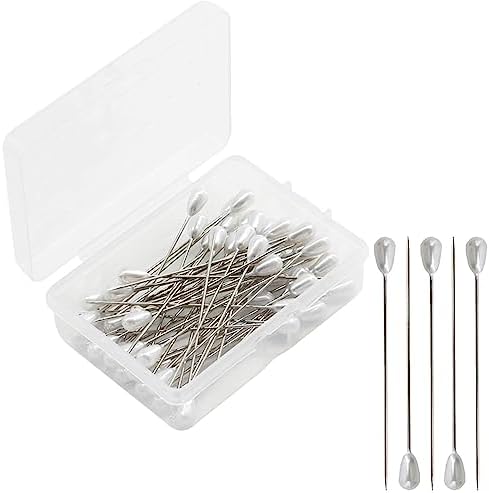 Zlongron 100 Pieces Hijab pins, Long Teardrop Pearl Head pins, Boutonniere pins, Buttonhole pins, can Also be Used for Jewelry Making Sewing Wedding Floral Decorations and DIY Crafts.