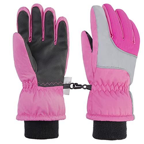 Lullaby Kids Toddler Gloves Girl Gloves For Winter Kid Snow Gloves Waterproof Ski Gloves Kid's Winter Waterproof Snow Gloves, Pink Grey, S(4-6Y) #TOP3