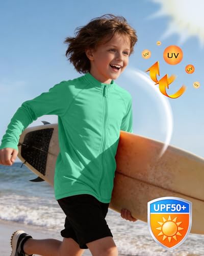 Image of Roadbox UPF 50+ Boys Zip Up Rash Guard Kids Long Sleeve Swim Shirt