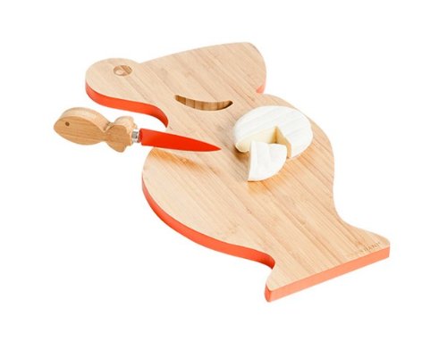 brandani 55415 tagliere pellicano bamboo con coltello da formaggio antiaerente acciaio inox CM 34X24