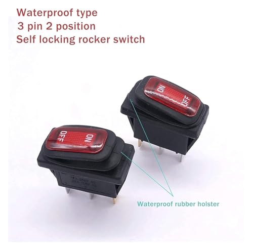 Interrupteur étanche 12V 2 pièces à bascule rouge SPST 3 broches auto