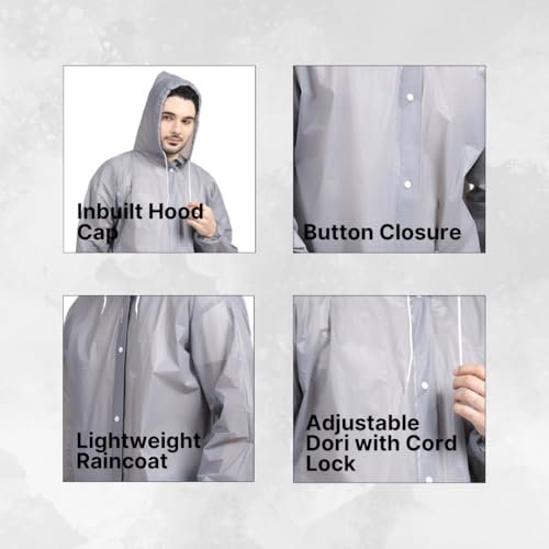 Image of Citizen Eco-Friendly EVA Poncho Raincoat for Men & Women, Lightweight Waterproof Coat with Hood, Adjustable Drawstring, Button Closure Reusable & Durable Outdoor Rainwear