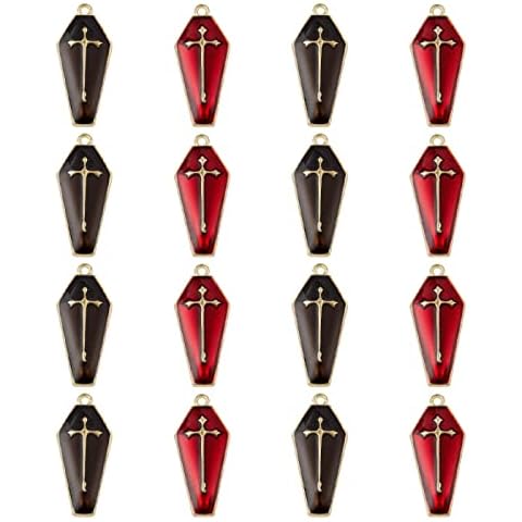 Stiesy 40 Pcs Halloween Gothic Jewelry Pendant Charms Coffin Cross Black Red Horror Enamel Charms for Jewelry Making Charms DIY Crafting Party Decoration Favors Cover