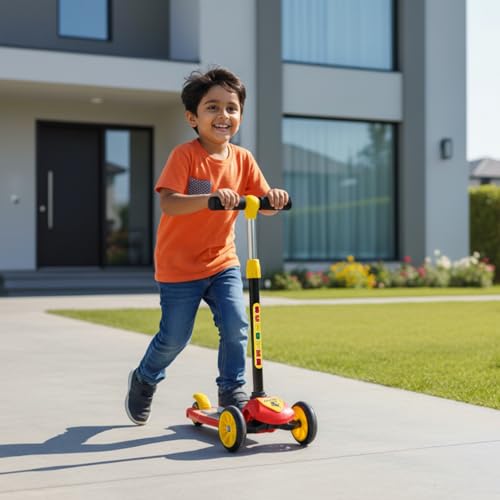 Image of Toyzone Kids Kick Scooter - Foldable & Adjustable with Rear Brake, Skateboard Style - for Age 5+ Years, Toyzone Black Bull Kids Kick Scooter