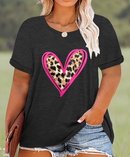 Image of CARCOS Plus Size Tops for Women Short Sleeve Shirt Summer Star /Leopard /Tie Dye /Flower Crewneck Pullover Tunic XL-5XL