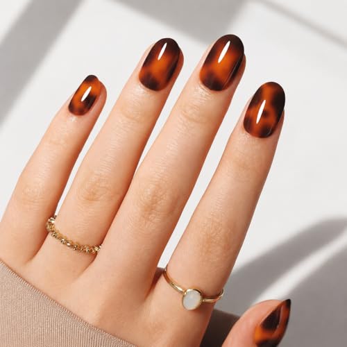 RPNZL Press On Nails - Tortoise | Amber Tortoise Shell Short Oval, Salon Quality | 32 Nails, 16 Sizes Kit with Glue and Adhesive Tabs I Female Founded - Beauty, Self Care