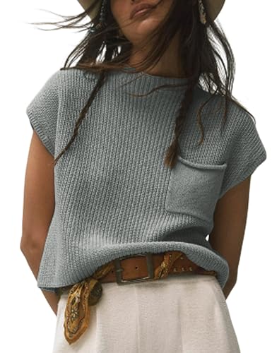 Image of Himosyber Women's Solid Sleeveless Vest Mock Neck Cap Sleeve Knitwear Sweater Tops