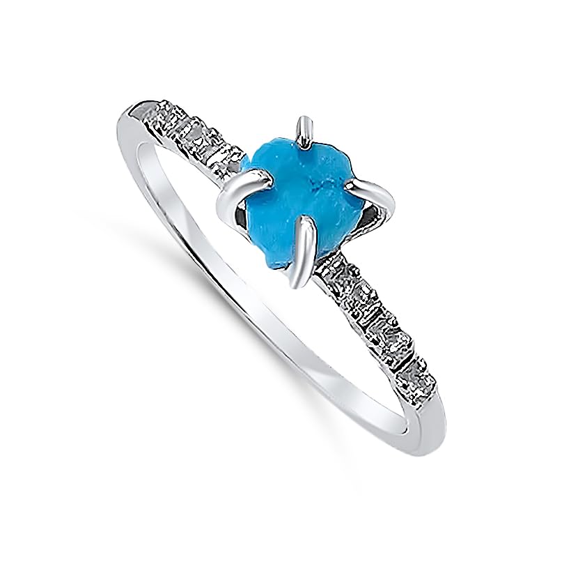 Real Raw turquoise Dainty Ring white Gold Birthstone gift for sister daughter niece Christmas birthday Uniquelan Jewelry (turquoise, 8)