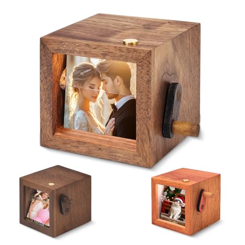 Custom Flip Photo Box — Personalized Hand-Crank Photo Flip Book Frame with LED Light, Animated Flipbook Album & Memory Box | Unique Christmas & Birthday Gifts for Couples & Family