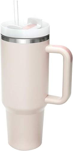 Vaso de 40 onzas con asa y tapa con pajilla, vaso de acero inoxidable aislado al vacío, taza de viaje para agua, té helado o café, batido, regalos
