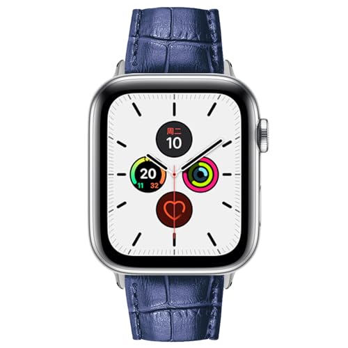 Compatible with Apple Watch Bands 41mm/40mm/38mm 49mm/45mm/44mm/42mm Alligator Leather Replacement Strap for iWatch Series 9/8/7/6/5/4/3 Ultra/SE Bicolor for Men and Women (Navy, 41mm/40mm/38mm)