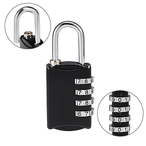 Image of uxcell 4 Digit Combination Padlock, 4mm Shackle, Zinc Alloy Lock Waterproof Lock for Gym Locker Fence Suitcase Travel Outdoor, Black
