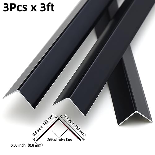Image of Gaahing Aluminum L Molding Corner Guards, Peel and Stick Trim for Wall Protection, Door Frame, Tile Edge (3Pcs x 2.9ft x 0.8in, Matte Black)
