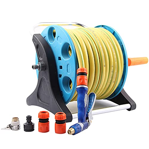 Samnuerly Garden Hose Reel Cart,Portable Thickened ABS Hose Caddy, Household Car Wash To Clean Garden Hose Holder, Gardening Irrigation Storage Tool (Color : Blue, Size : +DN15 15m yellow pipe)
