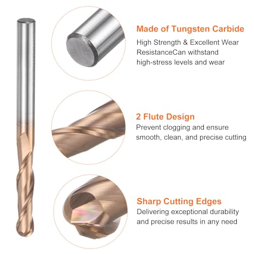 Image of HARFINGTON Ball Nose End Mill 2 Flute 1 /4 inch Diameter 1 /4 inch Shank Tungsten Carbide Spiral CNC Router Bits 1-1 /4 inch Cutting Length Single End Ball Cutting Tool for Carving Engraving Grinding