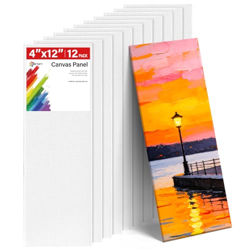Simetufy Long Canvas Panels 4x12 Inch, 12 Pack – Primed 100% Cotton Flat Canvas Boards for Painting – Acid-Free White Art Surfaces for Oil, Acrylic, Gouache & Tempera