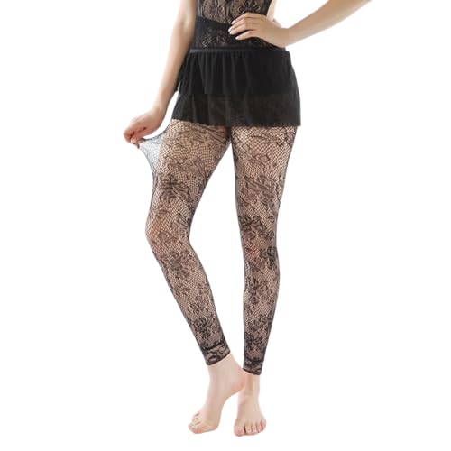 Image of Mrotrida Women's Floral Footless Tights Vintage No Toes Fishnet Leggings Stockings Sheer Foral Pattern Lace Mesh Pants