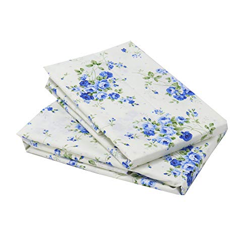 YIH Blue Floral Pillowcase for Hair, 100% Cotton Standard Pillow Shams, Set of 2, 20x30 inches - Thumbnail 7