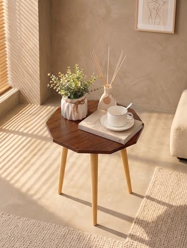 Image of UHUD CRAFTS Multipurpose Wooden Foldable Side Table /End Table /Plant Stand /Stool for Living Room & Bedroom | Kids Play Furniture Table - Textured Walnut