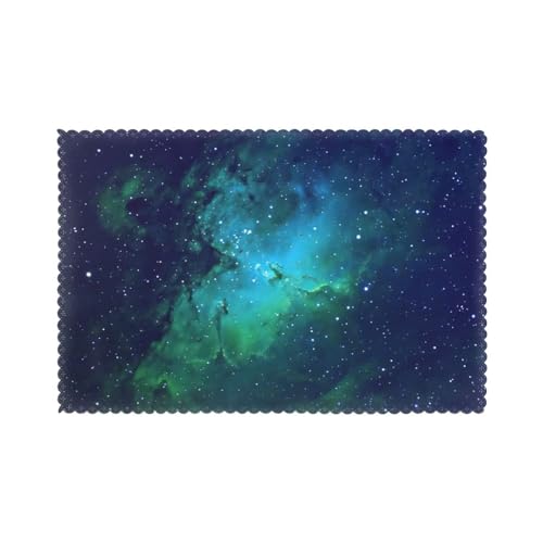 Set de table lavable lot de 6 en polyester vert résistant à la chaleur galaxie - 2