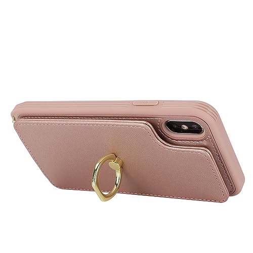 Image of for iPhone Xs Max Case with Card Holder and Strap for Women,Crossbody Lanyard,Kickstand Ring Stand,Snap Clasp,Phone Wallet Cases 6.5 inch(Rose Gold)