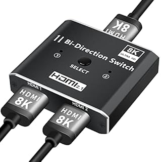 HDMI 2.1 Switch, 8K HDMI Splitter Bi-Direction HDMI Switcher 2 In 1 Out or 1 In 2 Out, 8K HDMI Box Supports Ultra HD 8K@60Hz, 4K@120Hz, High Speed 48Gbps, HDCP2.3, HDR10 for TV/PS5/Xbox/Monitors