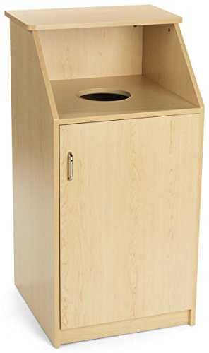 Displays2go LCKDTLCSMP Cafe and Lunch Dining Trash Receptacle, Circular Opening, 36 gal, Maple