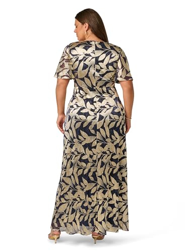 Image of Adrianna Papell Foil Leaf Draped Gown