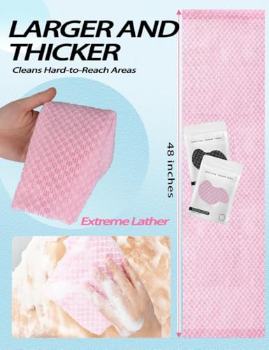 Image of Exfoliating Shower Towel 48 inch,Premium Scrub Wash Cloth for Body Face, Exfoliating Washcloth for Men and Woman(Pink)