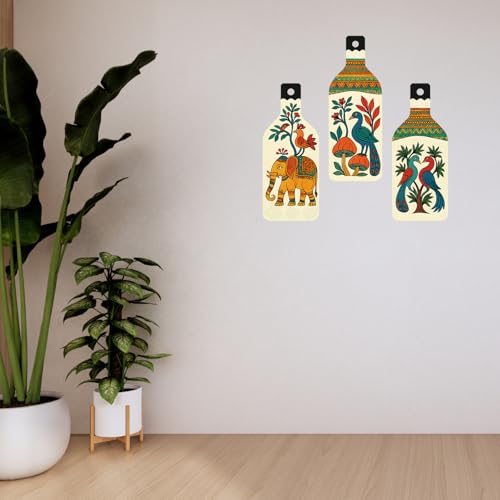 Image of GiftOday Madhubani Art Wooden Wall Hanging for Home & Kitchen Decor | Decoration Items for Livingroom | Modern Artwork Item for Office, Hallway | Decorative Mdf Wall Hanger Artwork (Set of 3)