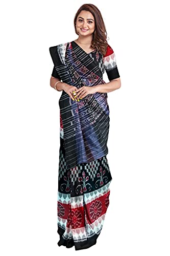 Image of Odisha Sambalpuri Handloom Ikat Women's Cotton Saree, Odisha Handloom Handmade Pure Cotton Khandua Saree, Ikkat Orissa Traditional Handloom Saree Without Blouse