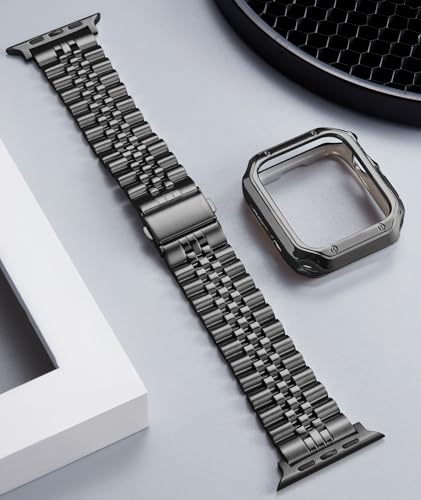 Image of BINLUN Compatible with Apple Watch Band 49mm 46mm 45mm 44mm 42mm 41mm 40mm 38mm for Men Women, Stainless Steel Metal Strap with TPU Case Fit for iWatch Series Ultra /SE3 /11 /10 /9 /8 /7 /SE2 /SE /6 /5 /4 /3 /2 /1