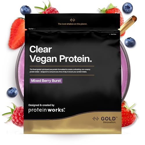 Protein Works | Clear Vegan Protein - Gold Innovation, Hydrolysed Pea Protein, Refreshing High Protein Drink, Low Sugar, Zero Fat, Mixed Berry Burst, 