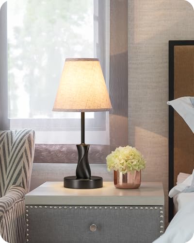 EDISHINE Bedroom Table Lamp, Modern Bedside Lamp with Oatmeal Fabric Linen Shade, Solid Wood Base, Small Lamps for Living Room Office, E27 2700K Bulb Included - Image 6