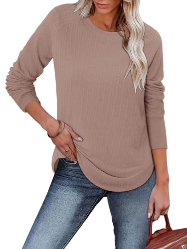 ONLYSHE Womens Shirts Long Sleeve Crewneck Tunic Tops Casual Lightweight Knit Solid Color Sweatshirts Trendy Blouse Basic Tee