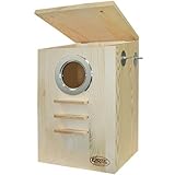 Squirrel Nest Box - Cage Attachment, Hinged Lid, Perching Ledge - for Squirrels, Sugar Glider, Rat, Finch, Parakeet, Lovebird, Canary, Cockatiel, Other Birds & Small Pets