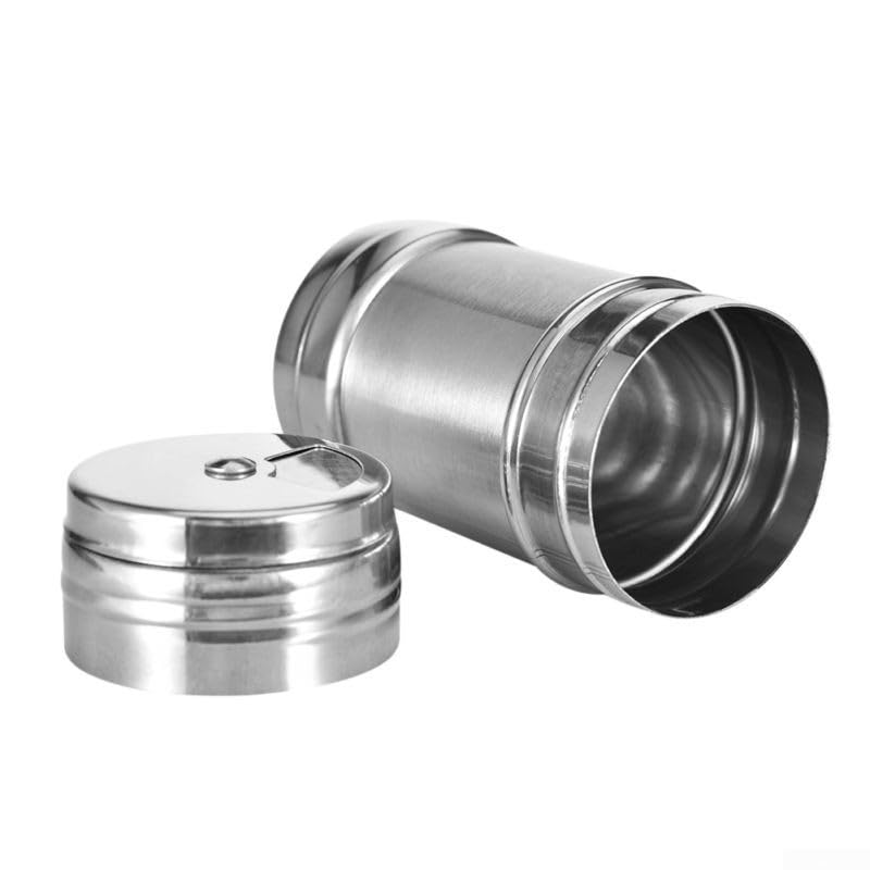 Jonikuper Salero y pimentero de acero inoxidable con 3 agujeros ajustables para la cocina del hogar, viajes, barbacoa y camping, dispensador portátil de condimentos, plateado (M)