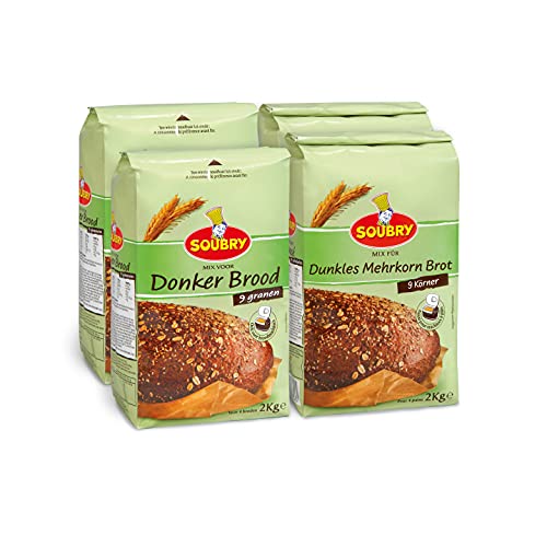SOUBRY Brotbackmischung für Dunkles Mehrkorn Brot im Backofen oder Brotbackautomat, lebensmittel, VorteilsPack Dinkel Mehl Mischung zum Backen für Brot voller Ballaststoffe im 4er Set (4 x 2 Kg) Cover