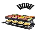 TAMARIT Classic 8 Person Raclette Grill 1500W Electric Tabletop Griddle with Reversible Plate, 8 Non-Stick Cheese Trays and Spatulas Indoor Portable Korean BBQ Barbecue Party Grill Black