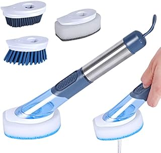 Masthome Washing Up Brushes, Soap Dispensing Dish Brush with Long Handle & 3pcs Replacement Heads, Scrubbing Dish Brushes for Kitchen Pans Pots Sink