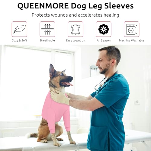 Image of Queenmore Dog Surgery Recovery Sleeve Front Legs, Breathable Dog Recovery Sleeve, Elbow Protector Pet Cone Alternative After Surgery, Pink, M