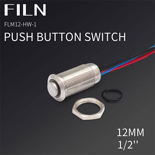 Miniatura 7 de FILN 5 interruptores de botón de metal de cabeza alta de 0.472 in, 12 V, 24 V, rojo, verde, amarillo, azul, blanco, con pestillo para automóvil,