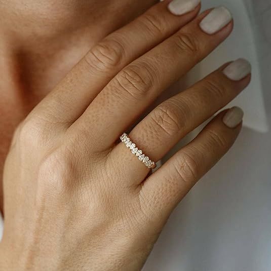4 Ct Pear Cut Diamond Classic Half Eternity Wedding Band 14K Yellow Gold Finish 925 Sterling Silver Delicate Jewelry Handmade Stacking Matching Anniversary Band Gorgeous Gift For Her
