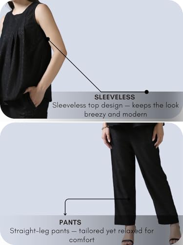 Image of GRECIILOOKS Co-Ord Set for Women stylish Solid| Jumpsuit For Women's Stylish | Dress | Travel | Sheer Cotton Textured Sleeveless Top And Straight Pants