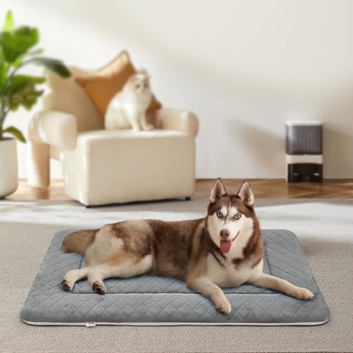 Image of Hero Dog Large Dog Bed Dog Crate Pad Mat for Dogs, 42 inch Soft Flannel Machine Washable Pet Beds Kennel Pad with Non-Slip Bottom, Light Grey L