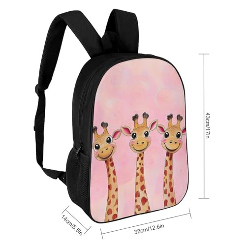 17 Inch Carry On Bookbag with Adjustable Shoulder Straps Cute Giraffe Three Cartoon Pattern Pink Outdoor Travel Gym Backpack Unisex-Adult Sport Bag2