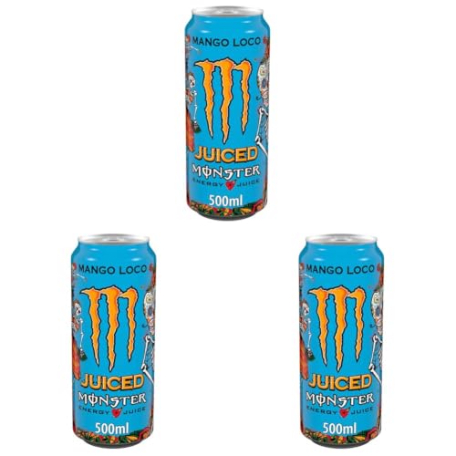 Image of Monster Mango Loco Energy + Juice Carbonated Energy Drink | L-Carnitine + Inositol + B Vitamins + Taurine, 16.91 fl oz ℮ 500 ml (Pack of 3)