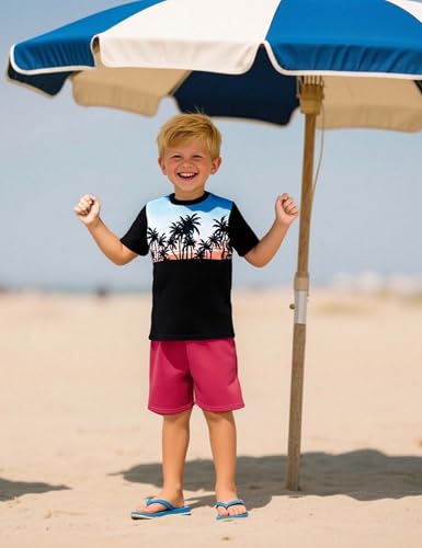 Image of GERU Boy Shorts Sets Hawaiian Outfit Kid Leaves Floral Short Sleeve Shirt Top+shorts Suits