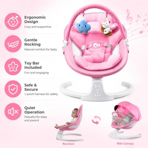 Image of Bluetooth Baby Swing for Infants Indoor & Outdoor Portable, 3 Seat Positions, 5 Speeds, Remote, USB Power, Season Cushion