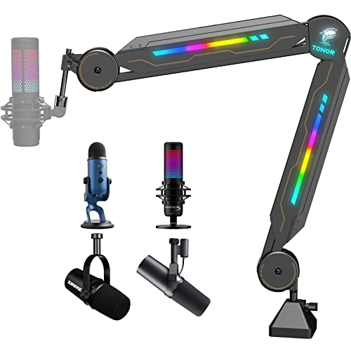 TONOR Brazo de Micrófono RGB, Soporte de Micro Suspensión Ajustable Tipo Tijera para...